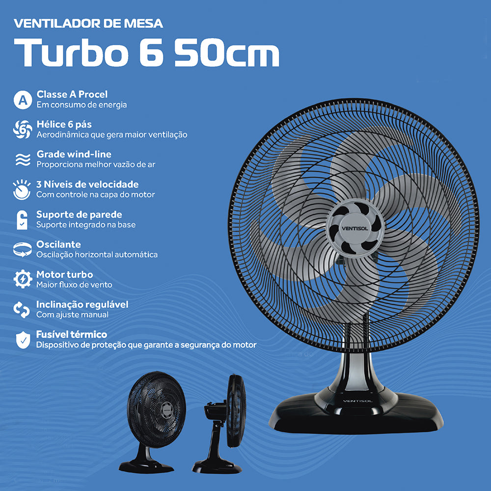 Ventilador Turbo de Mesa 6 Pás 50cm 135w 220v Bronze Ventisol