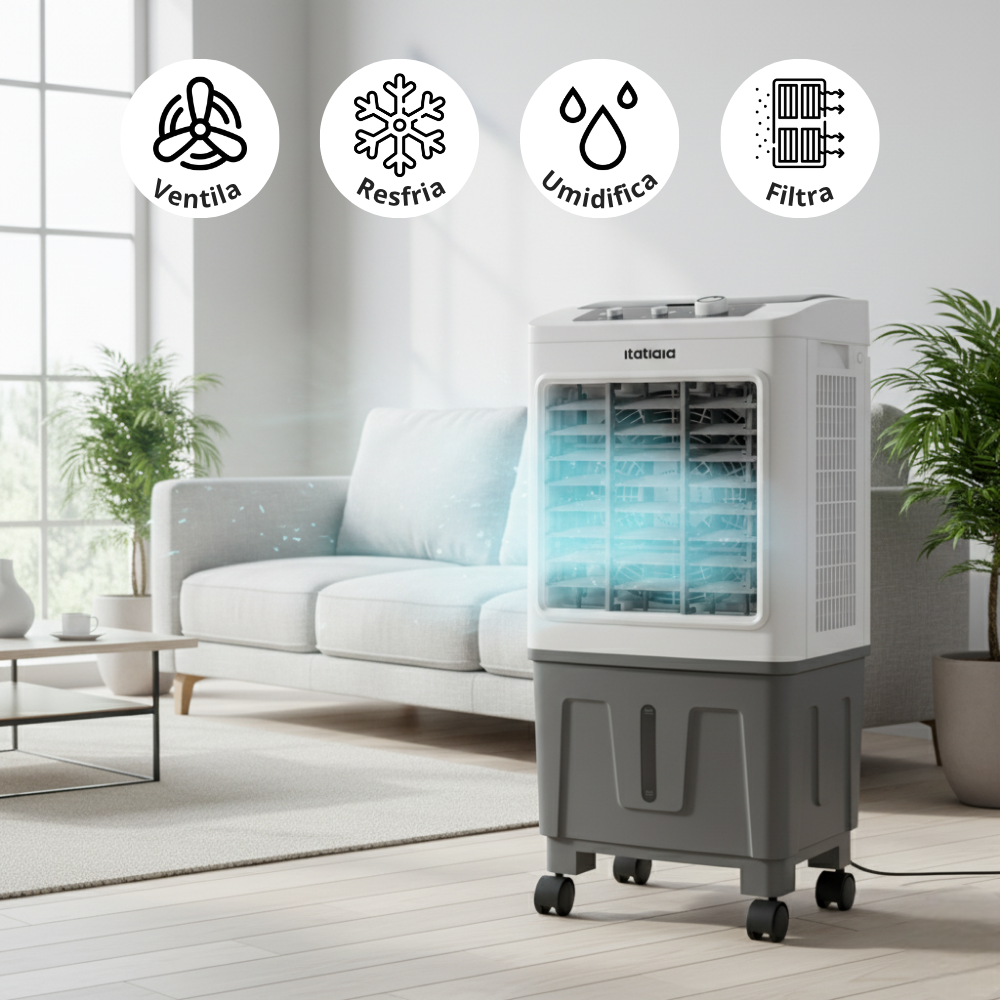 Climatizador de Ar Frio Portátil Itatiaia 20 Litros 4 em 1 127V - Resfria, Umidifica, Filtra, Ventila 
