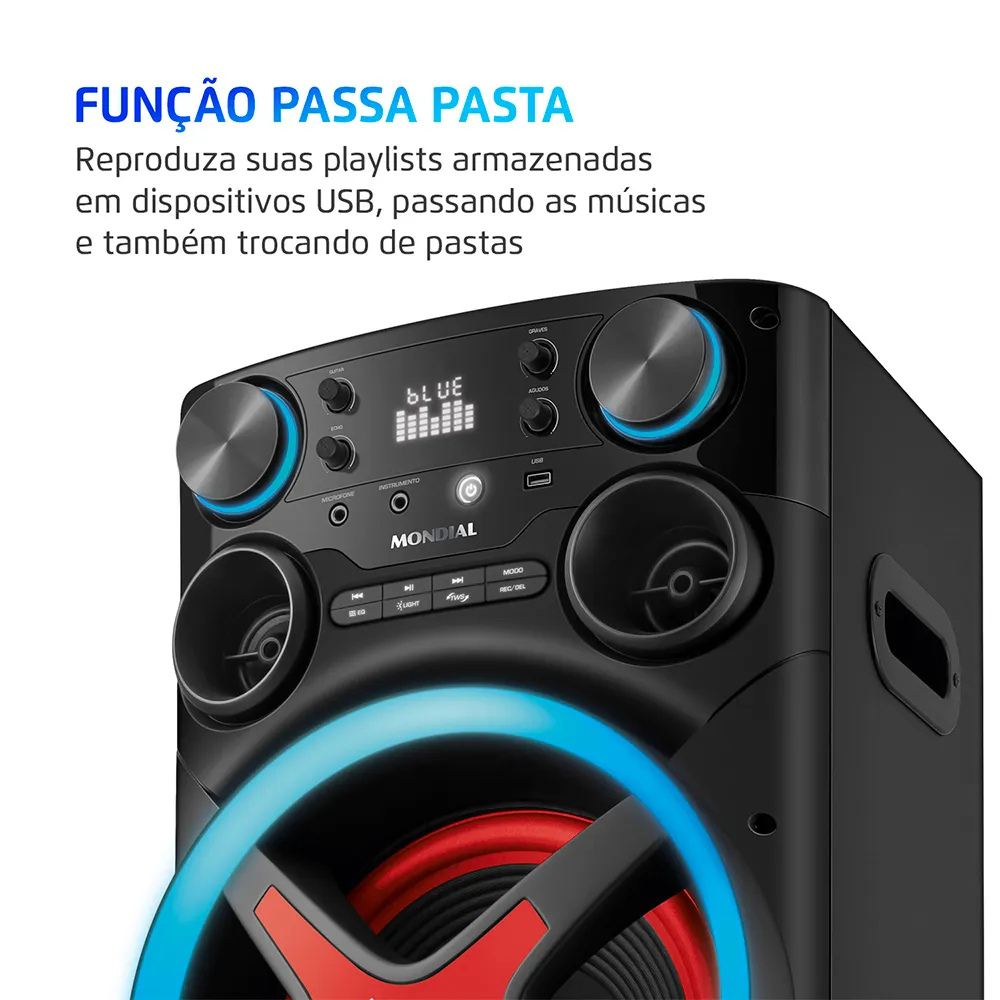 Torre de Som Mondial TM-2200 luzes Bluetooth 2200W RMS APP Bivolt