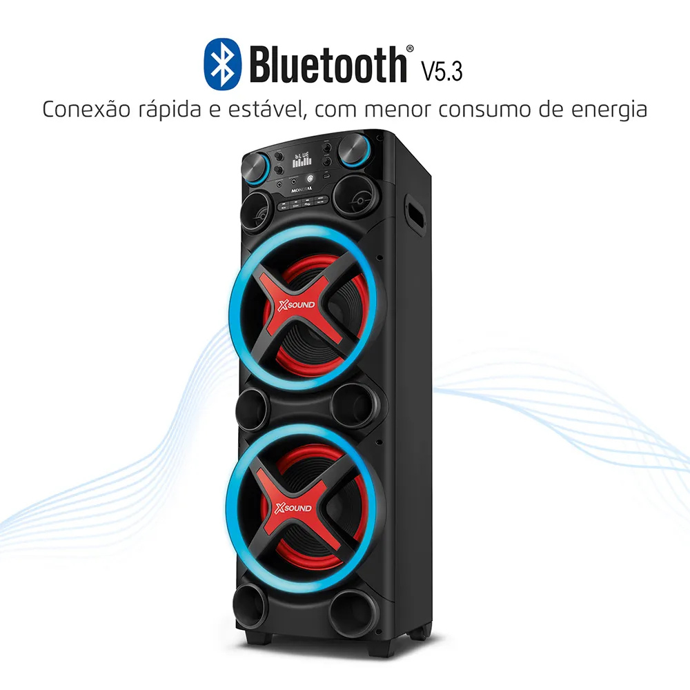 Torre de Som Mondial TM-2200 luzes Bluetooth 2200W RMS APP Bivolt