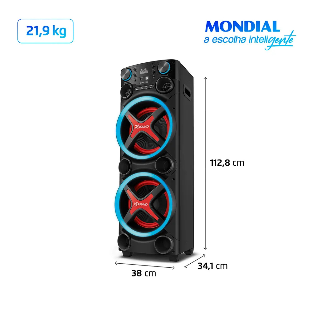 Torre de Som Mondial TM-2200 luzes Bluetooth 2200W RMS APP Bivolt