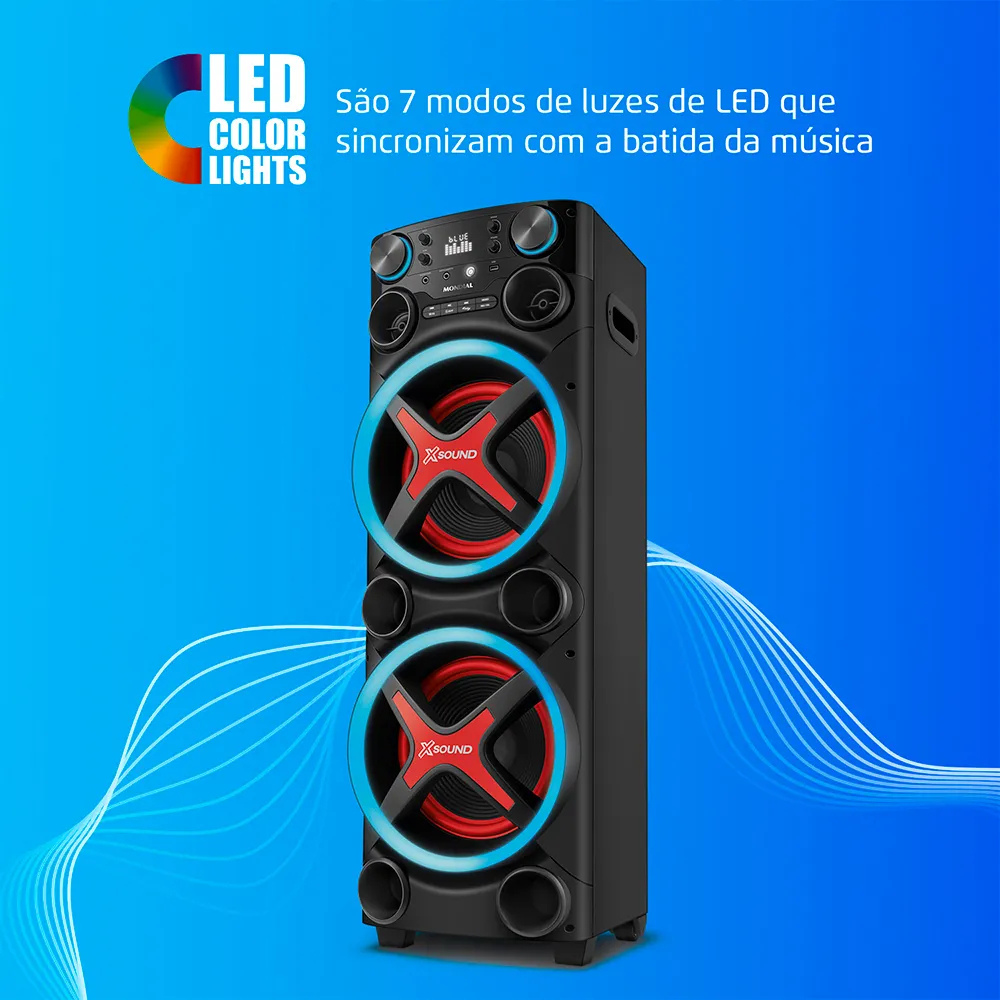 Torre de Som Mondial TM-2200 luzes Bluetooth 2200W RMS APP Bivolt