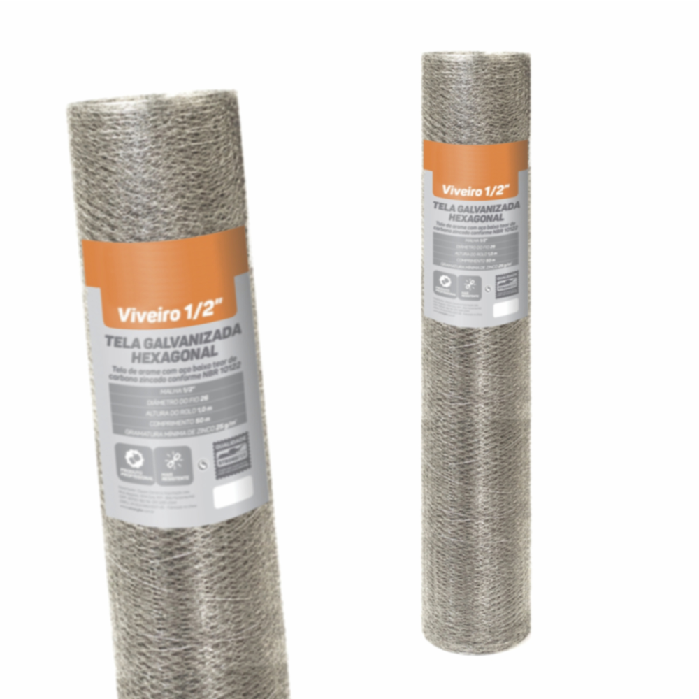 Tela Hexagonal Viveiro Galv. 1/2" Fio 26 0,80x50m Rino Agro