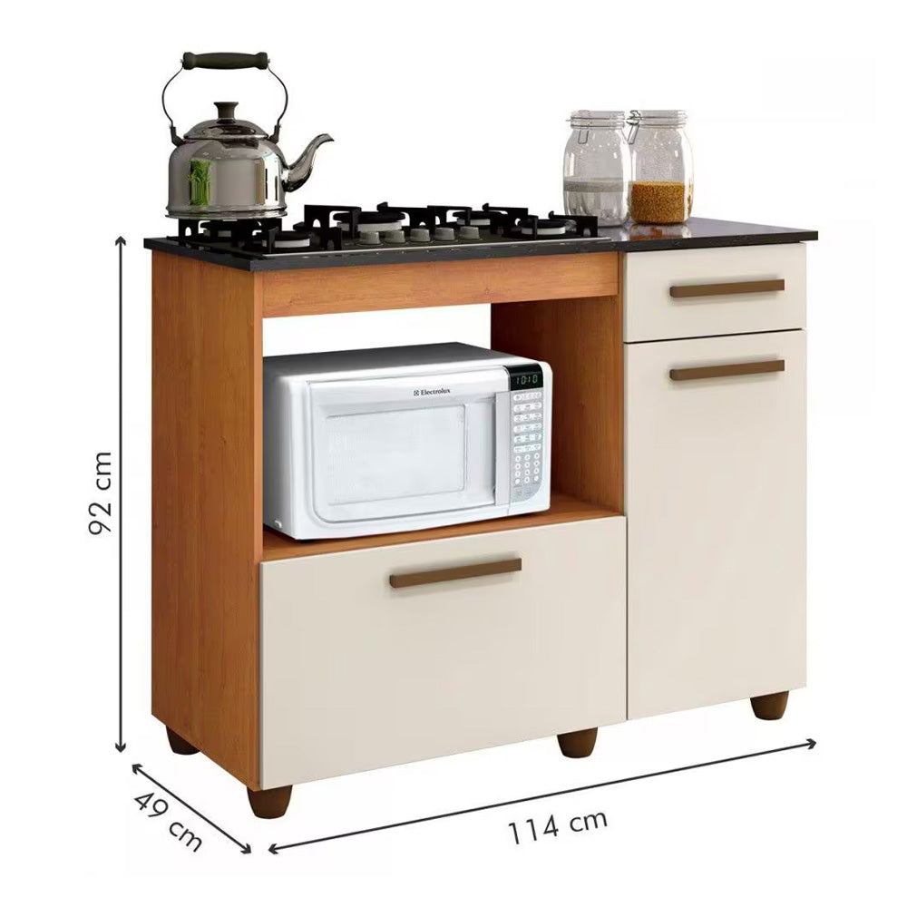 Kit Balcão Para Cooktop Cozinha Kaiki Violeta Nature/Off White com Fogão Cooktop 5 Bocas Itatiaia Essencial Preto