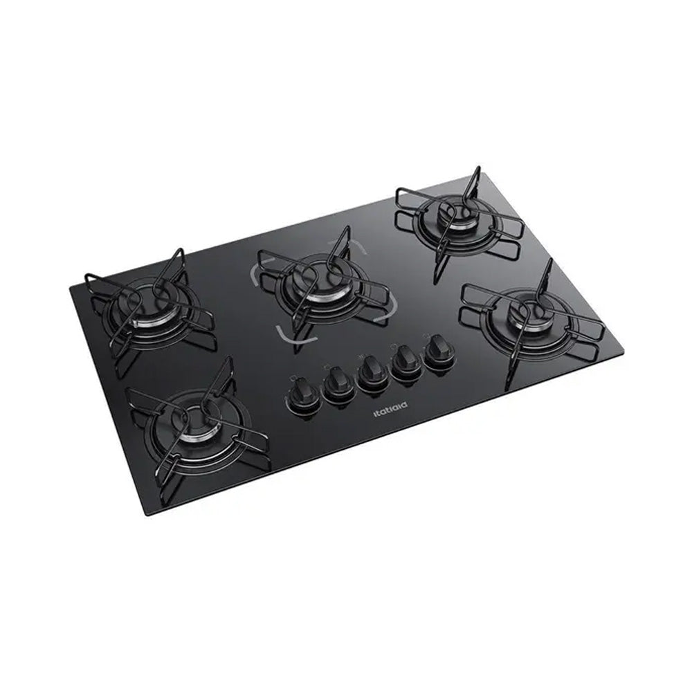 Kit Balcão Para Cooktop Cozinha Kaiki Violeta Nature/Off White com Fogão Cooktop 5 Bocas Itatiaia Essencial Preto