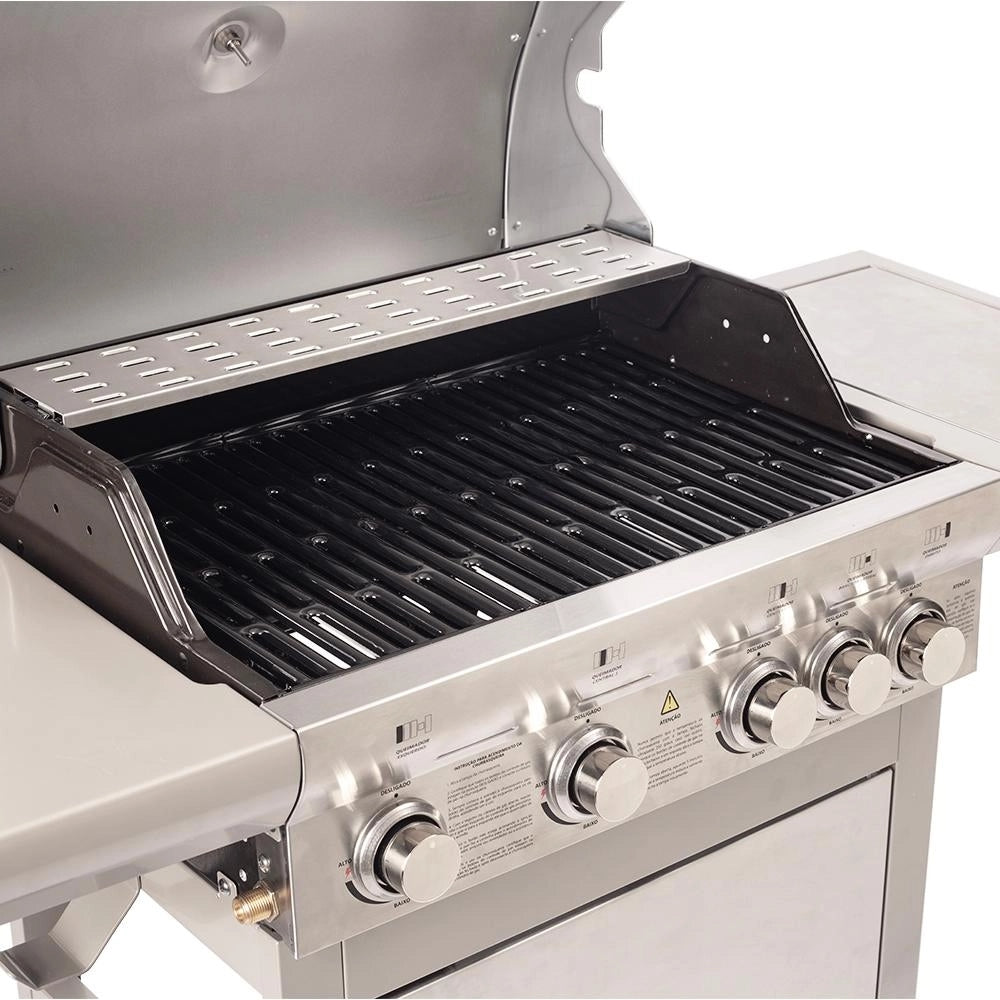 Churrasqueira a Gas de Carrinho Gourmet 4 Queimadores com 1 Queimador Lateral Inox Mimo Style